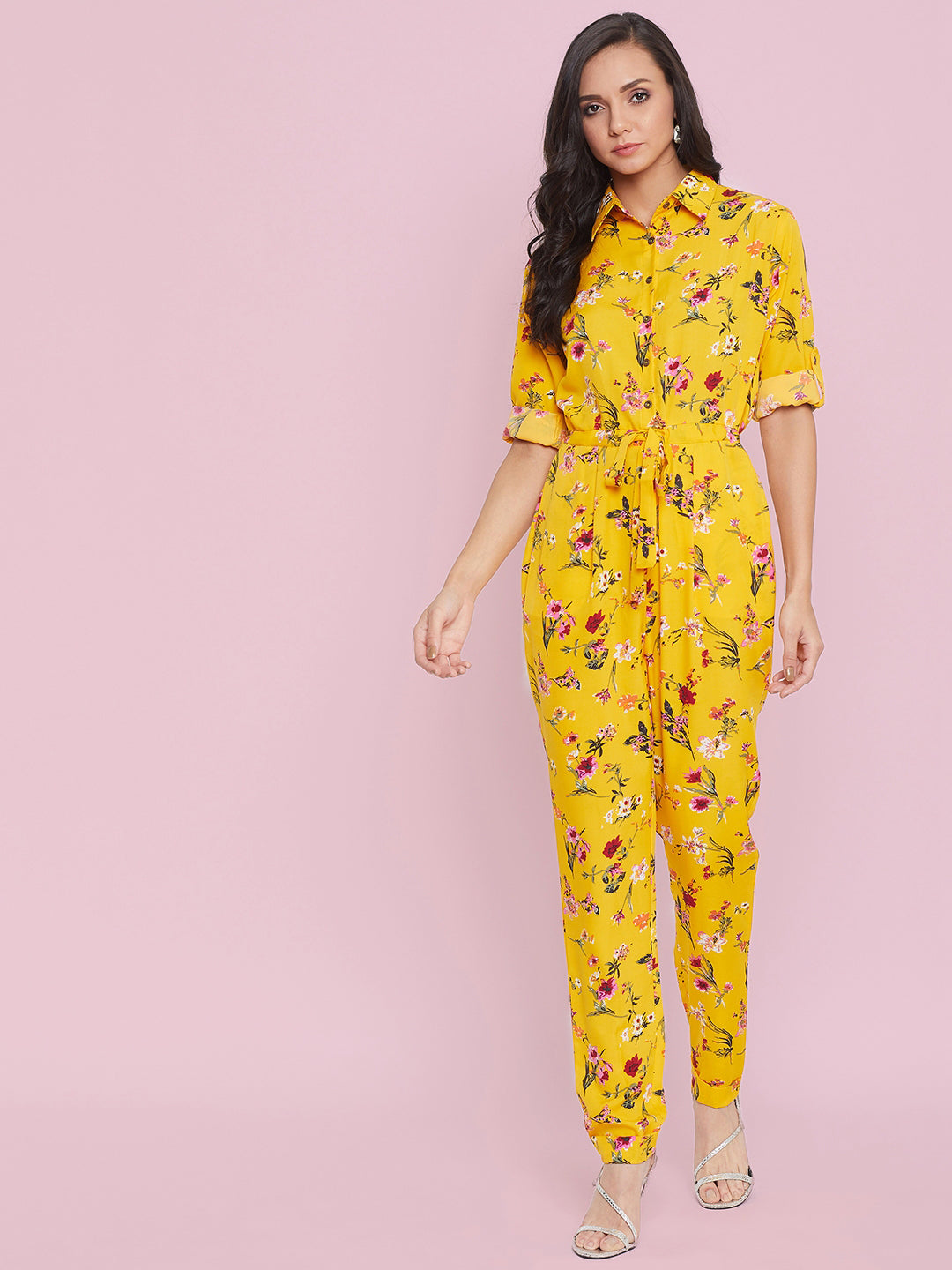 Floral Roll Up Jumpsuit
