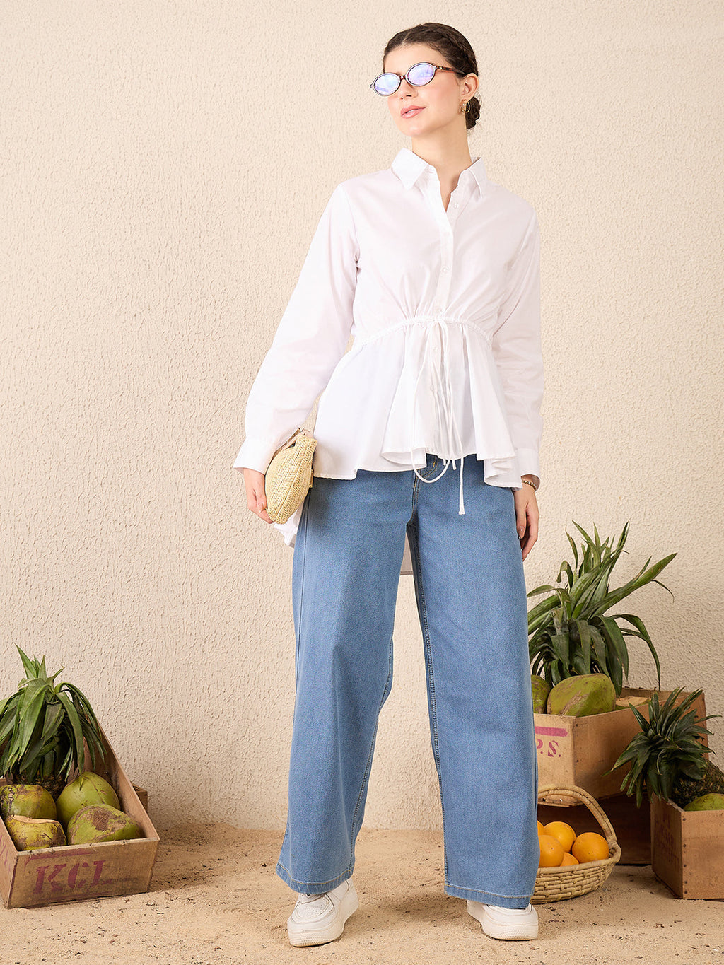 Pure Cotton Drawstring Peplum Shirt