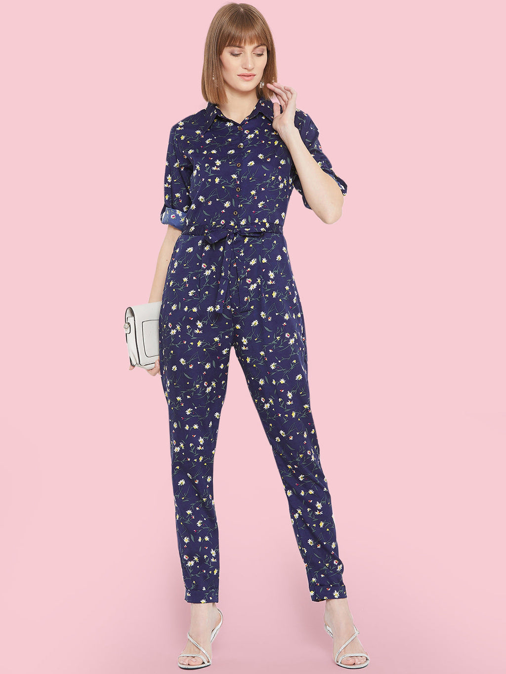 Floral Roll Up Jumpsuit