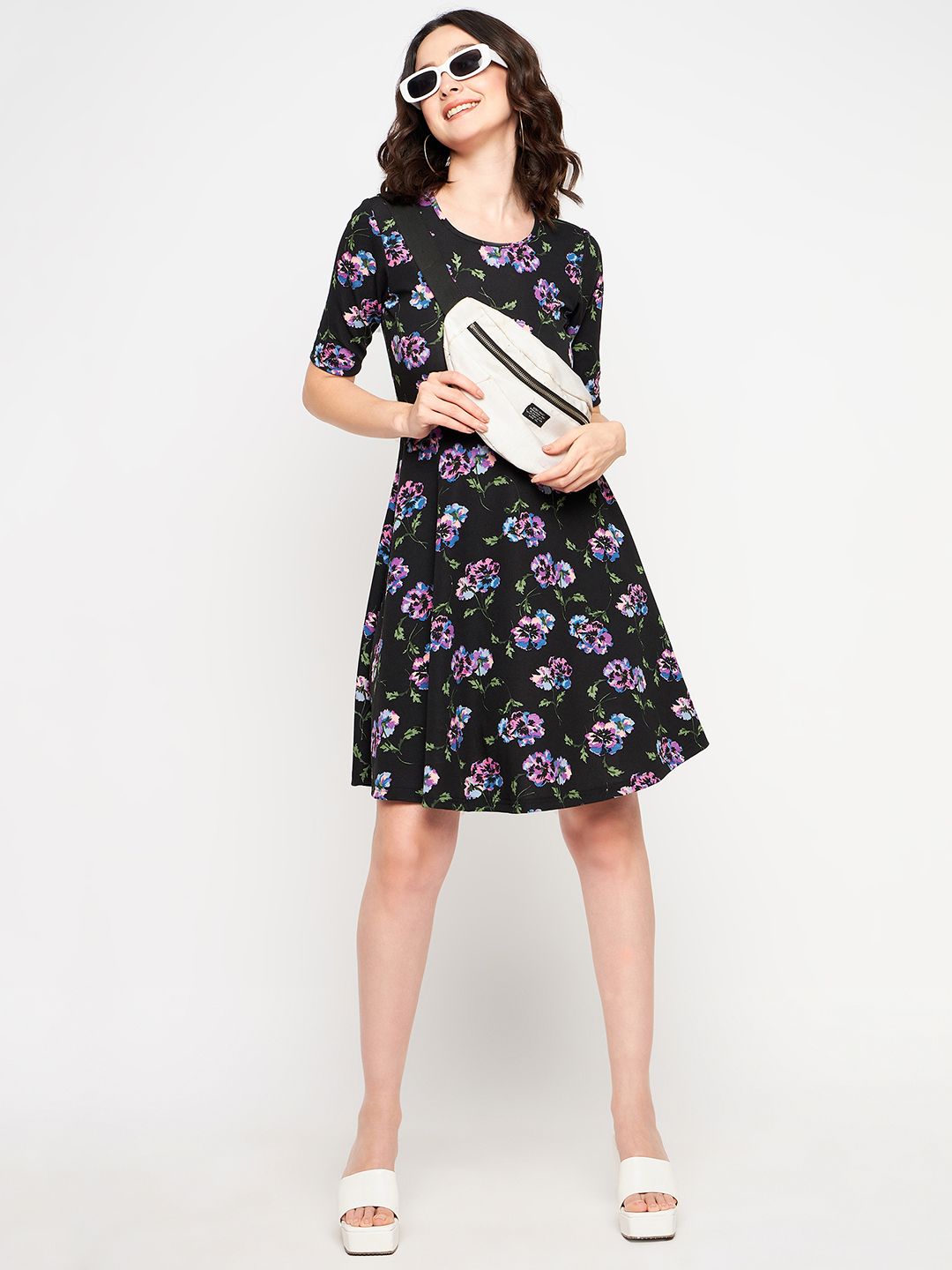 Round Neck Stretchable Skater Dress