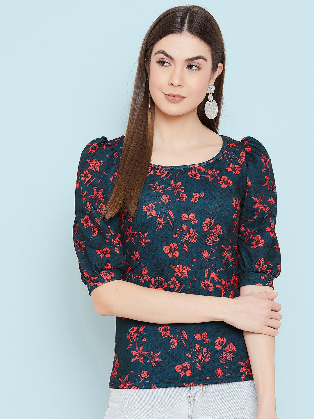 Floral Stretchable Puff Sleeve Top