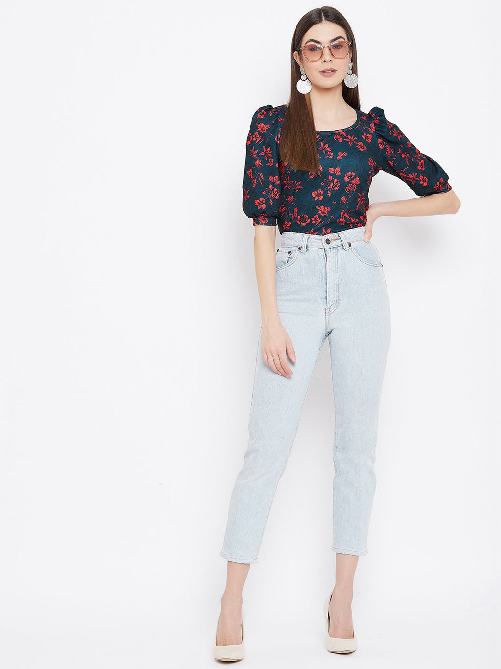 Floral Stretchable Puff Sleeve Top