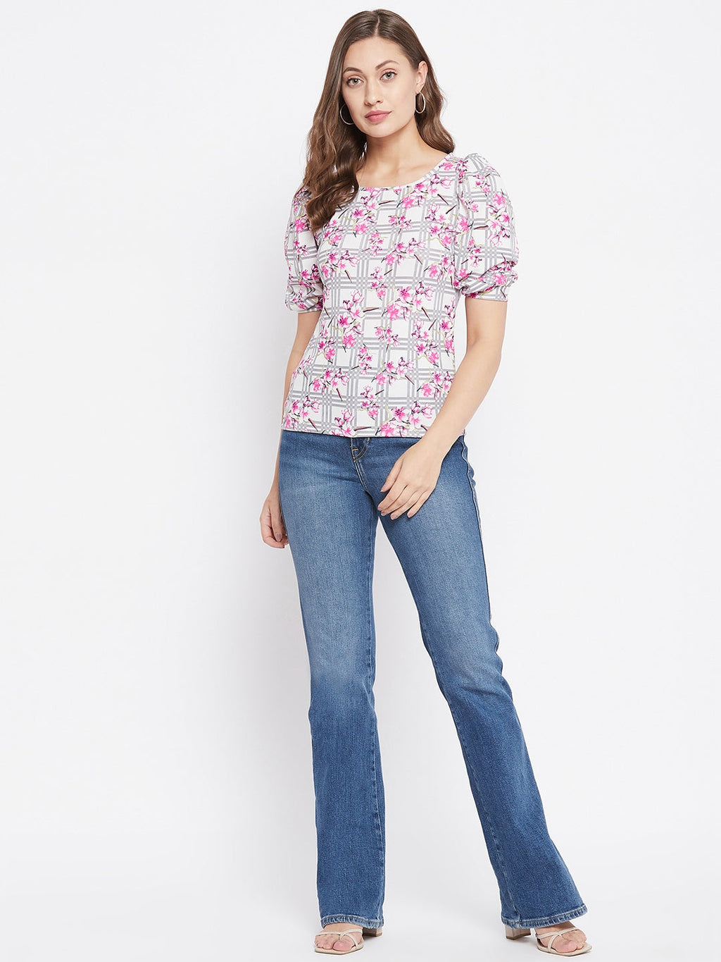 Floral Stretchable Puff Sleeve Top