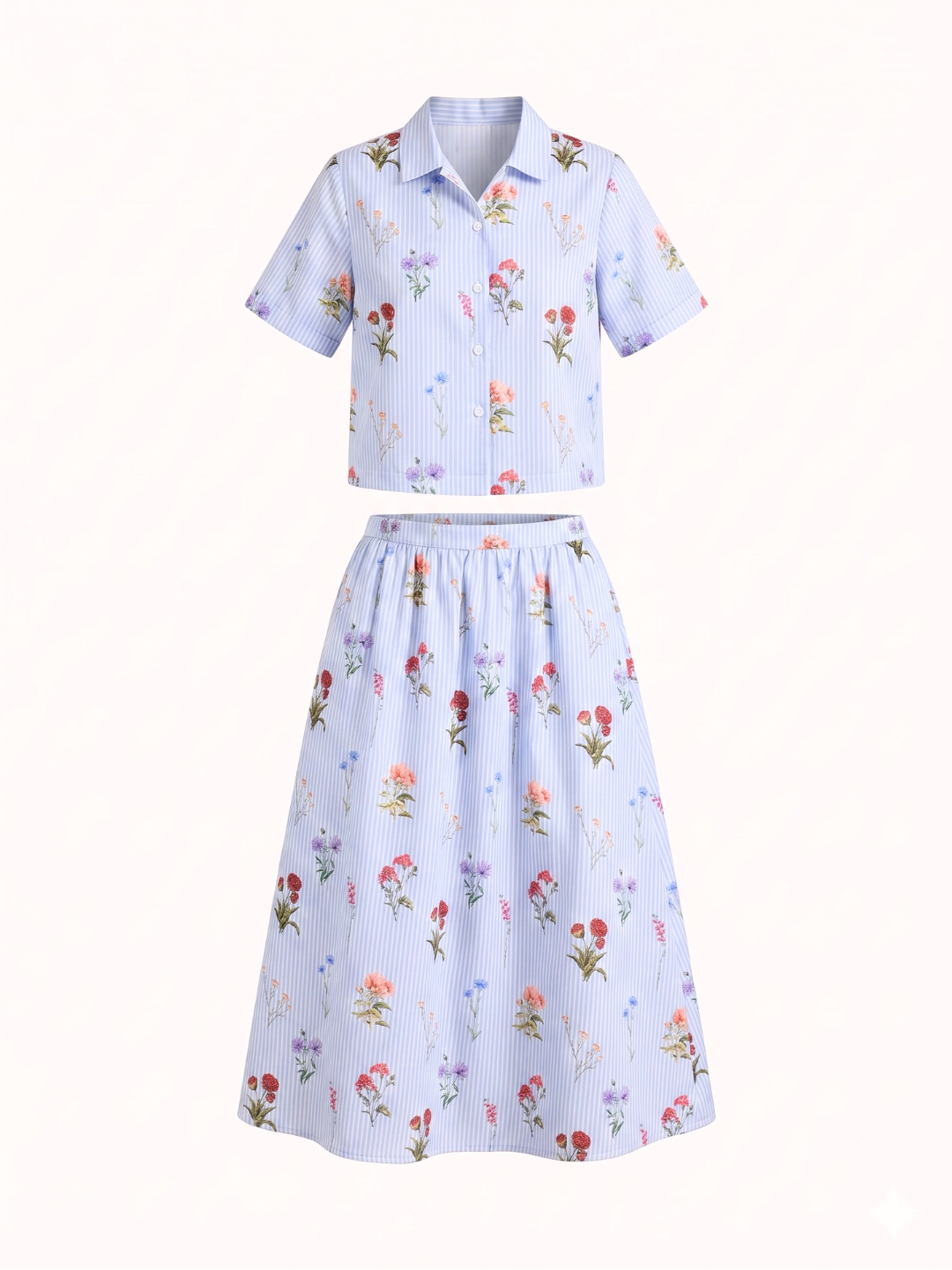 Pure Linen Printed Shirt With Skirt Set