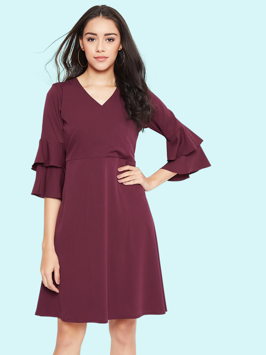 Wrap Bell Sleeves Skater Dress