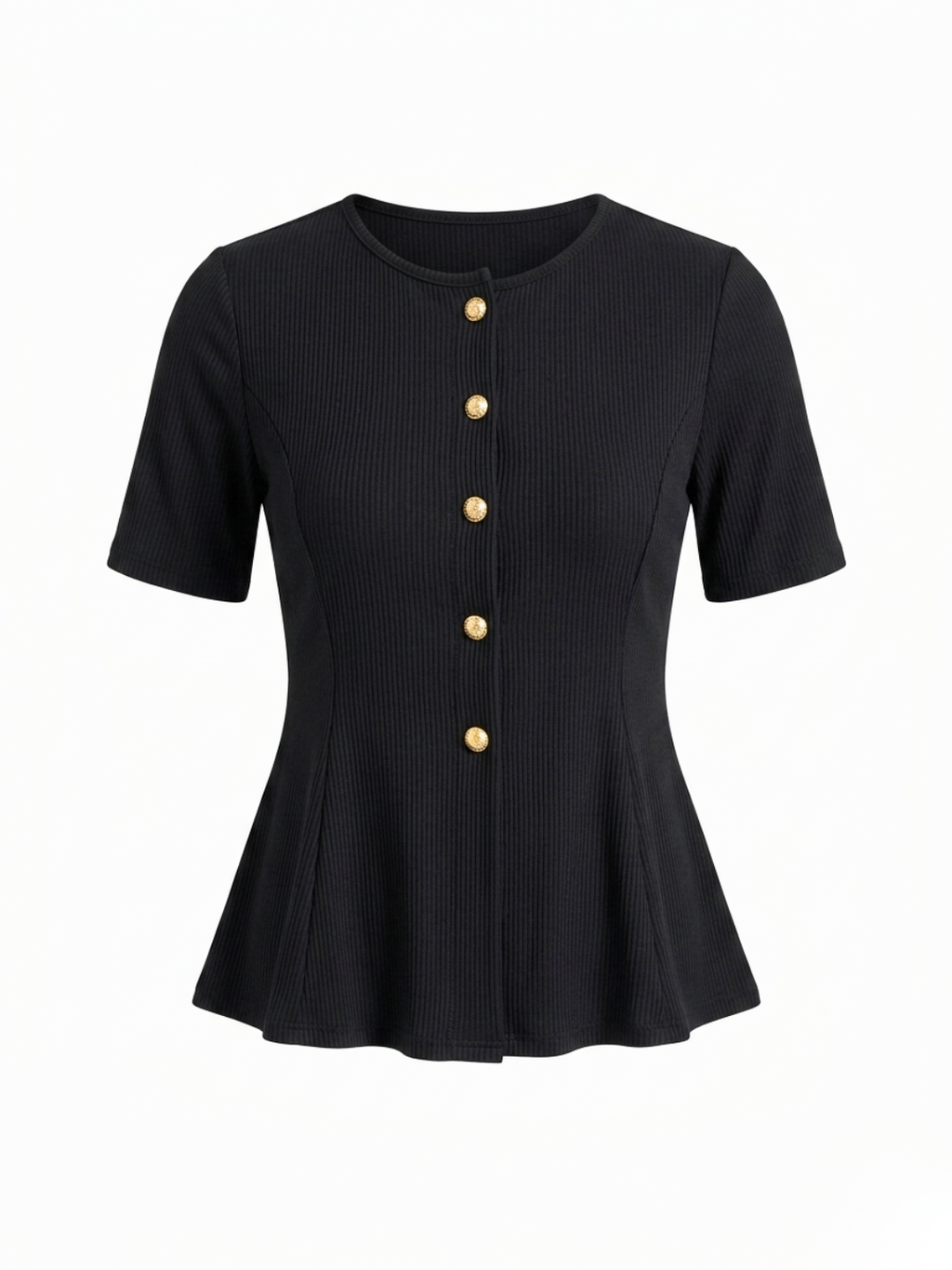 Stretchable Ribbed Flared Peplum Top