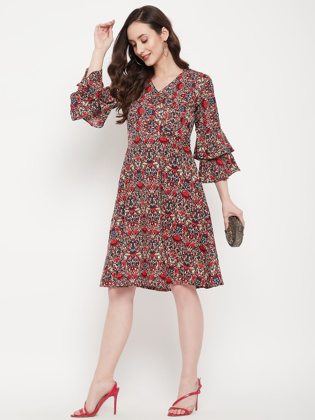 Wrap Bell Sleeves Skater Dress