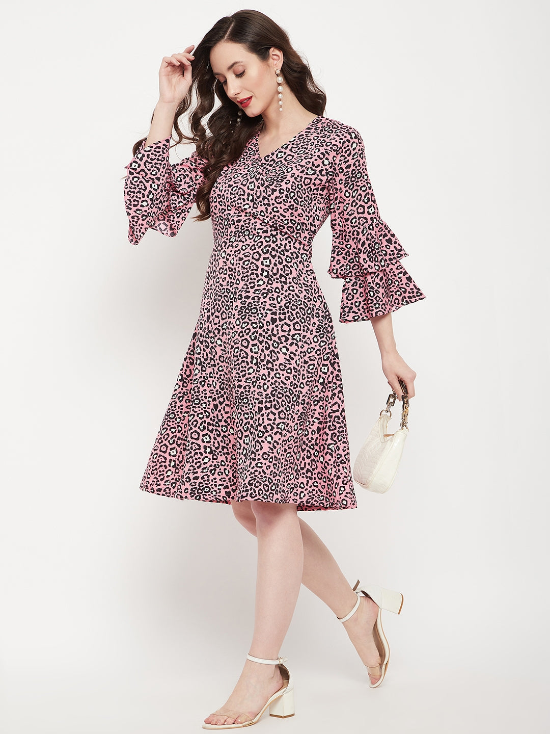 Wrap Bell Sleeves Skater Dress