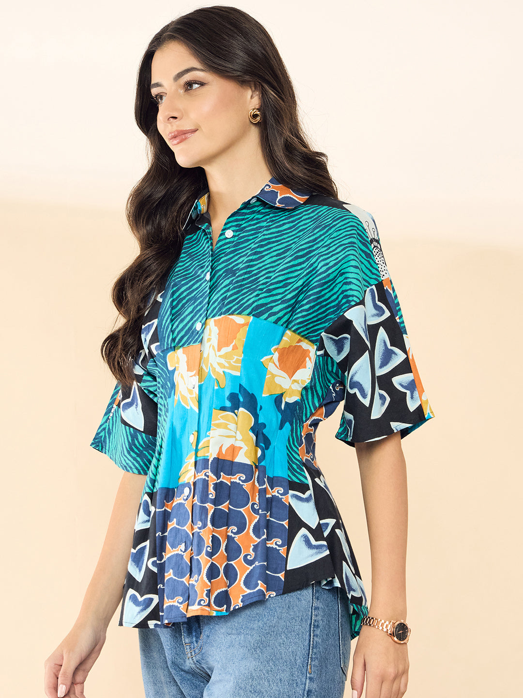 Drop Shoulder Pleated Pure Cotton Shirt