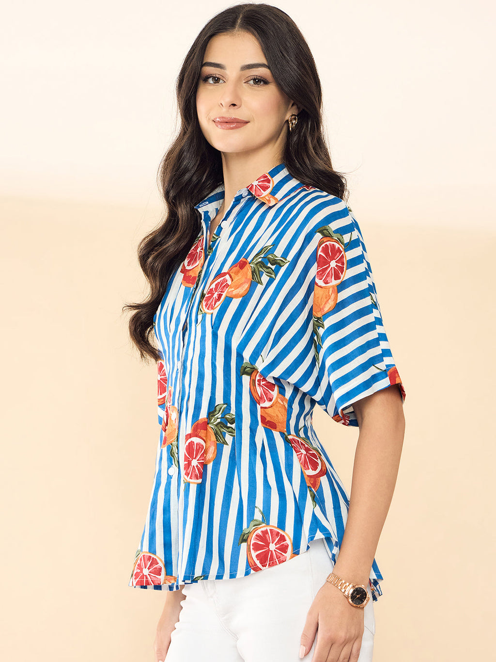 Drop Shoulder Pleated Pure Cotton Shirt