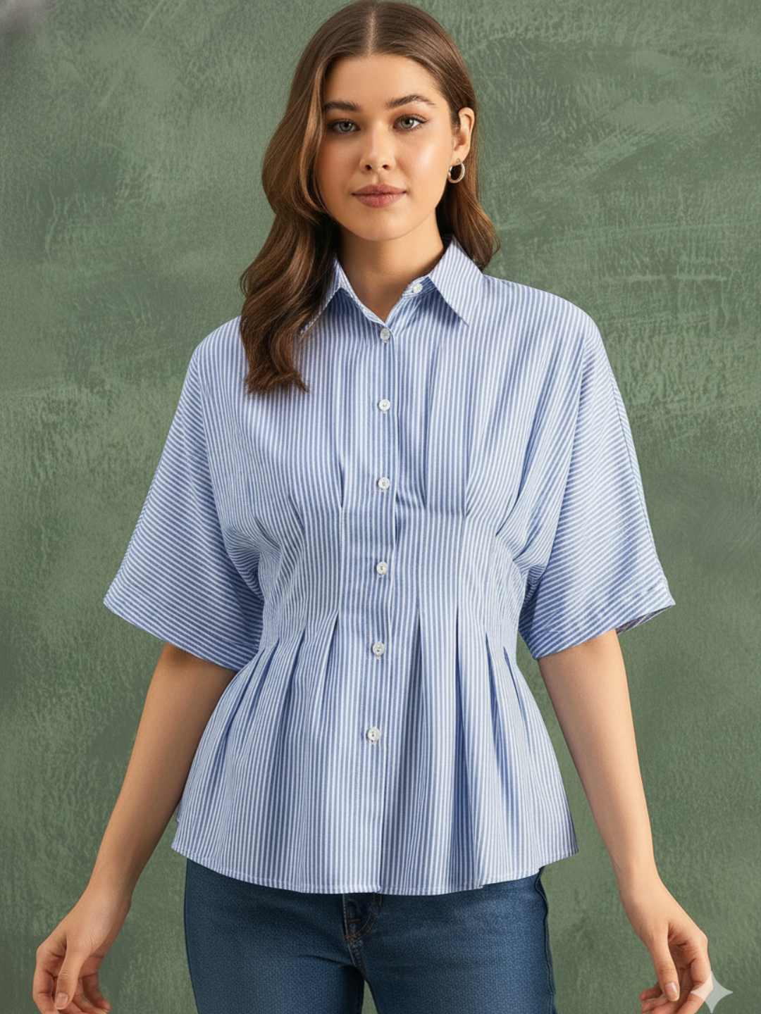 Drop Shoulder Pleated Pure Cotton Shirt