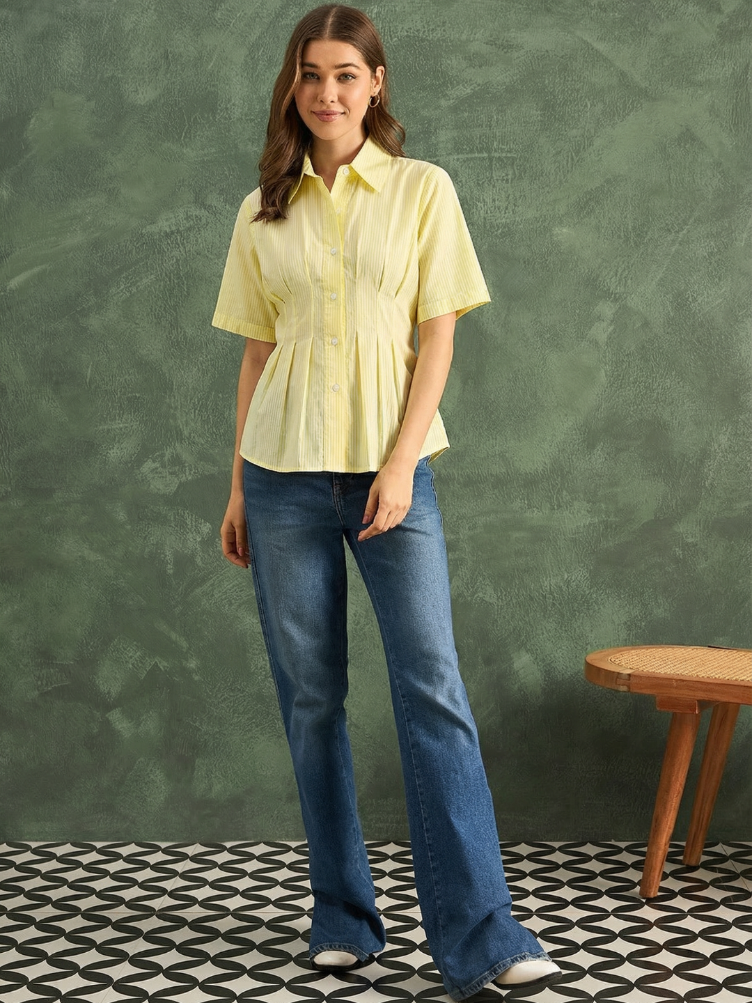 Drop Shoulder Pleated Pure Cotton Shirt