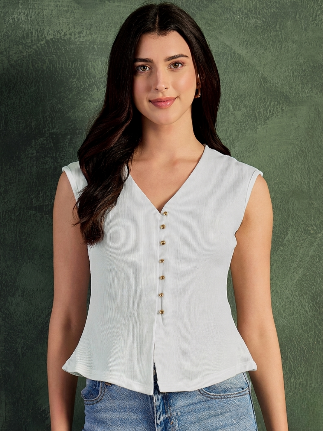 Stretchable Ribbed V-Neck Waistcoat