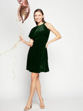Ruffle Detail Stretchable Velvet Skater Dress