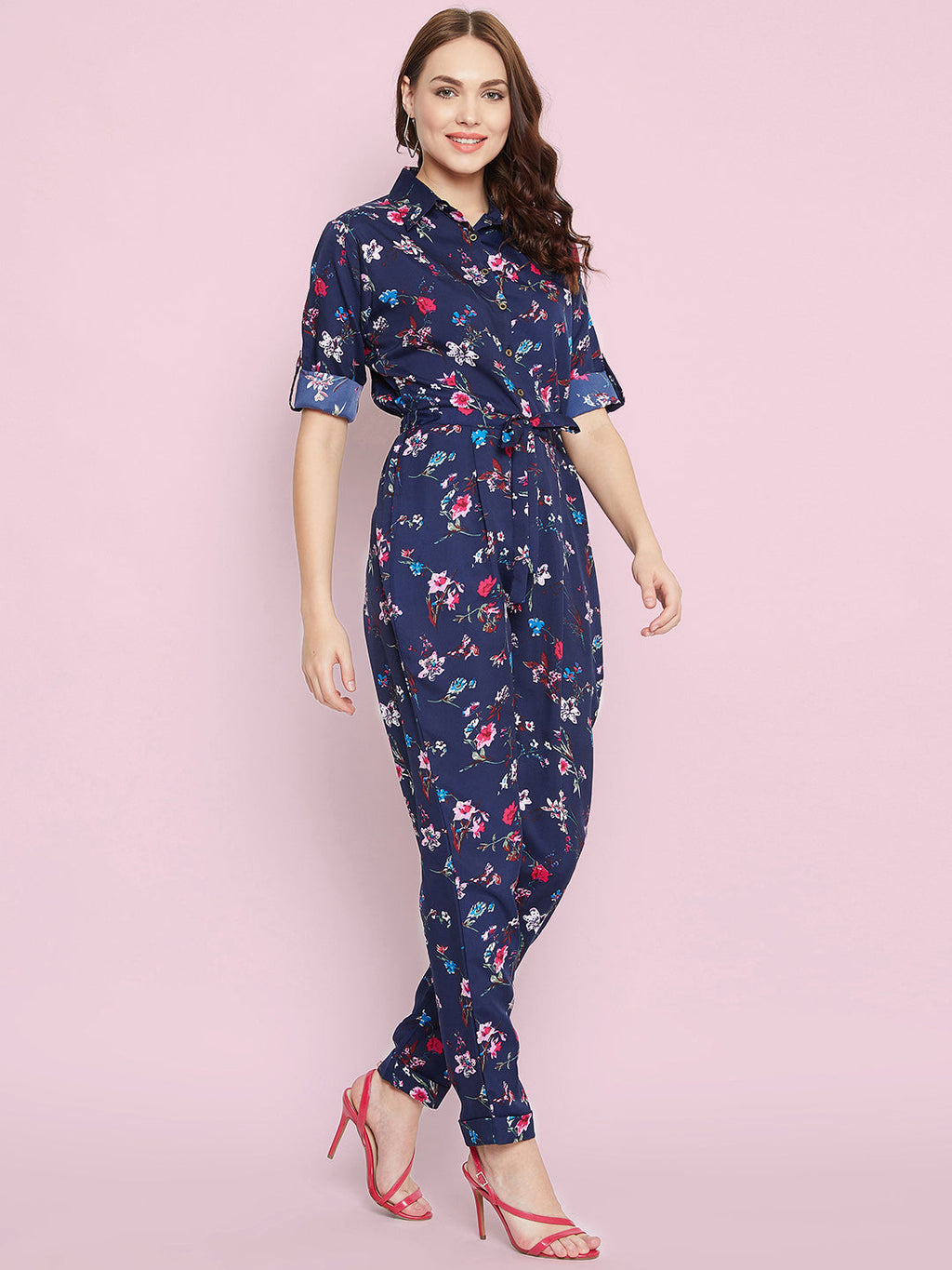 Floral Roll Up Jumpsuit