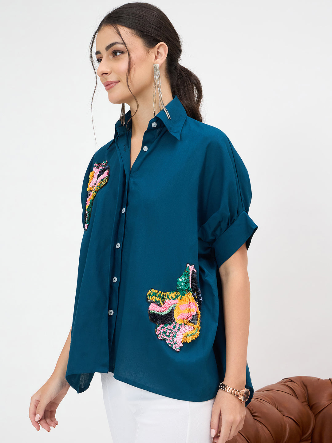 Antifit Embellished Pure Cotton Shirt