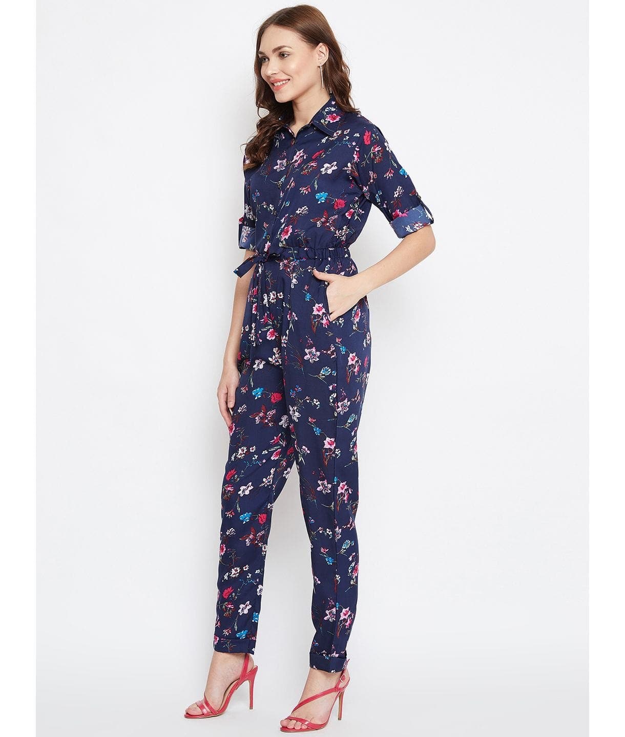 Floral Roll Up Jumpsuit