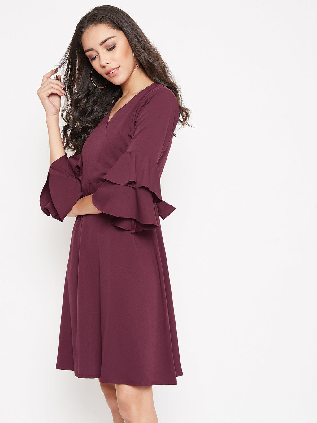Wrap Bell Sleeves Skater Dress
