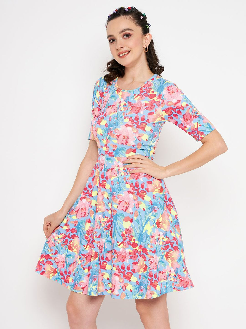 Round Neck Stretchable Skater Dress