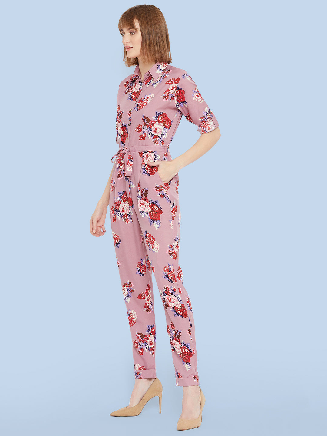 Floral Roll Up Jumpsuit