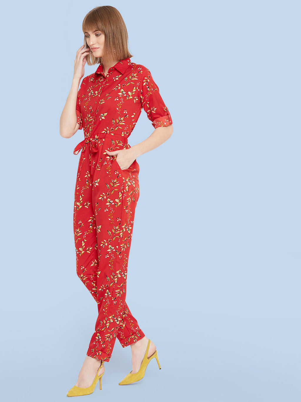 Floral Roll Up Jumpsuit