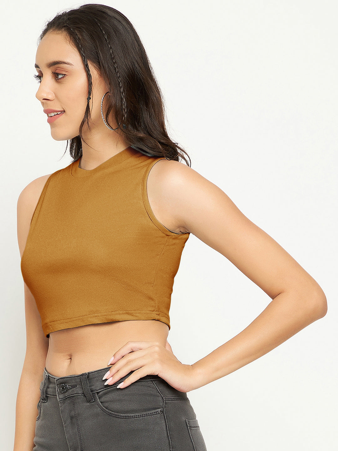 Stretchable High Neck Crop Top