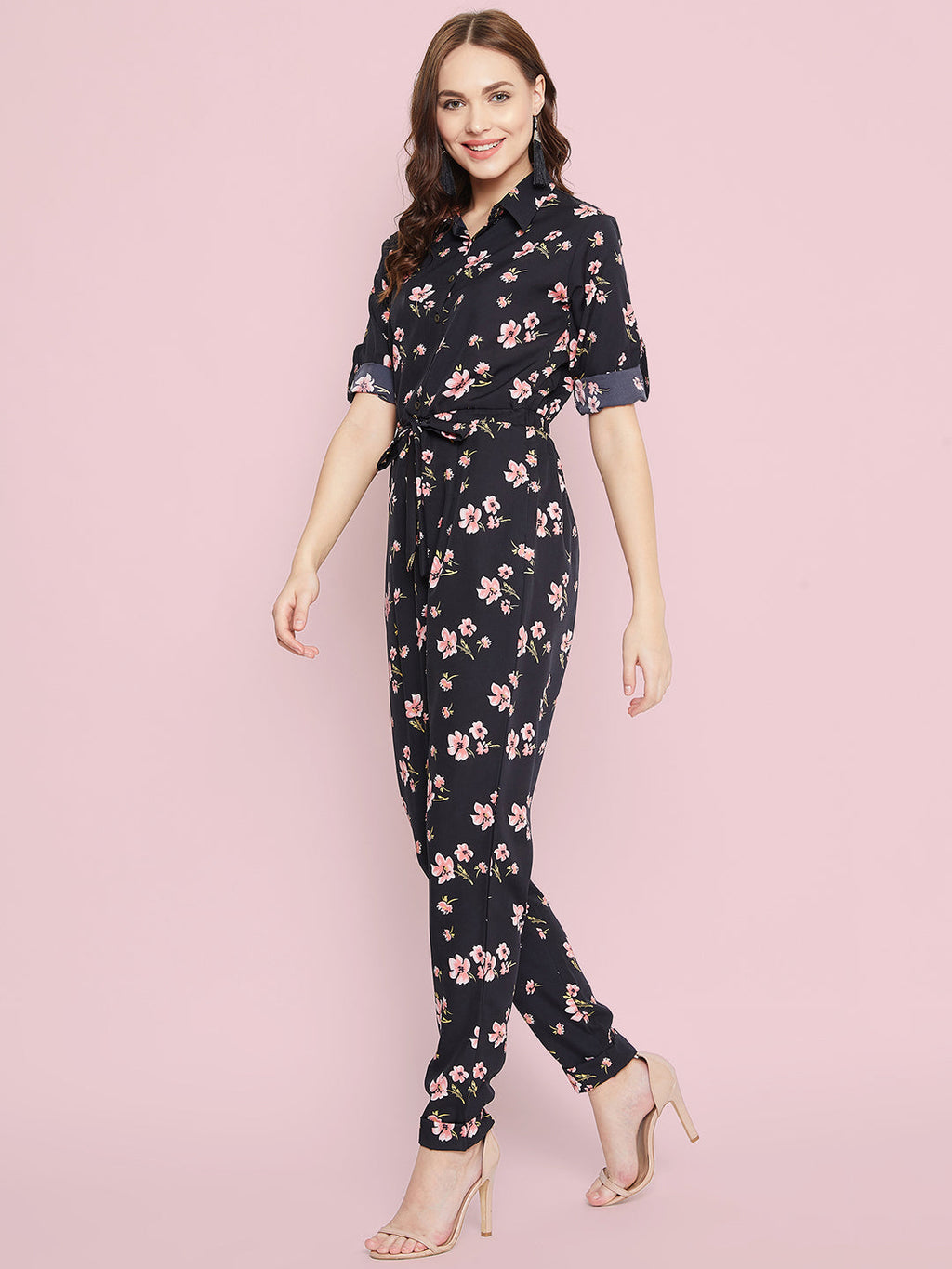 Floral Roll Up Jumpsuit