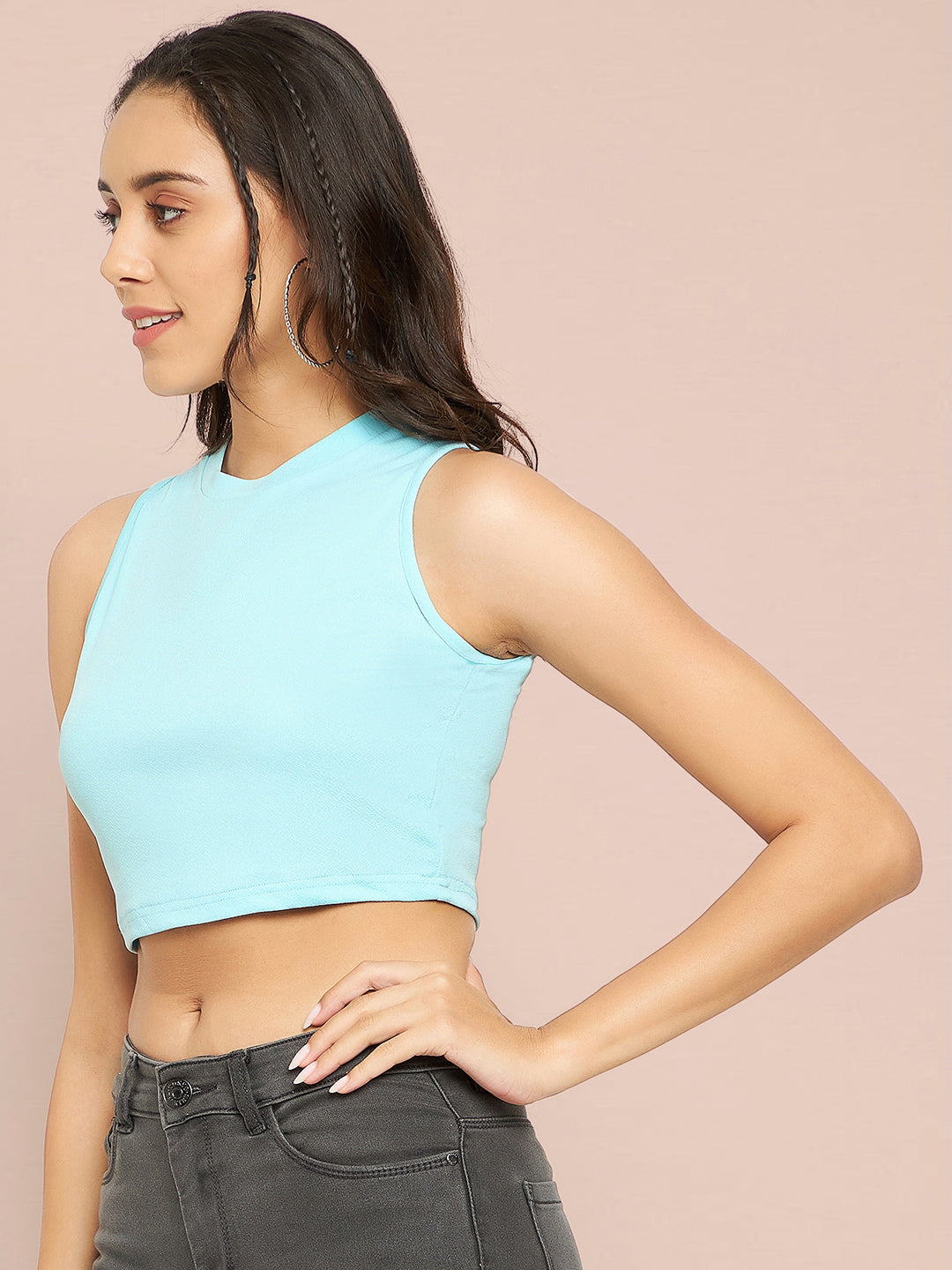 Stretchable High Neck Crop Top