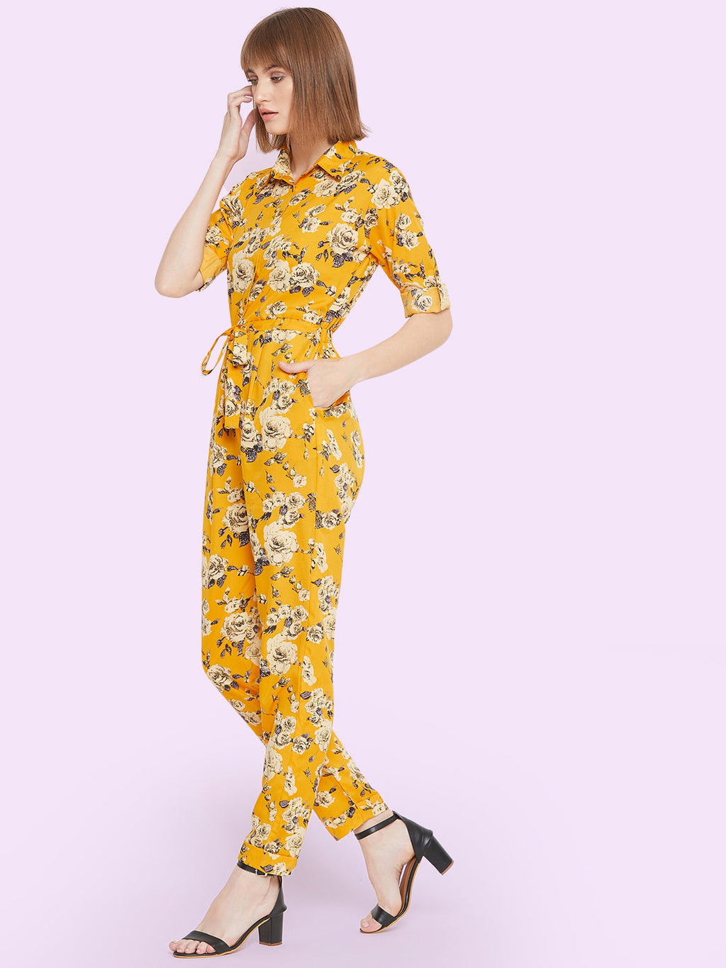 Floral Roll Up Jumpsuit