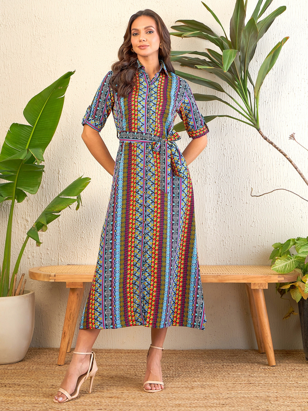Printed Maxi Dress with Belt