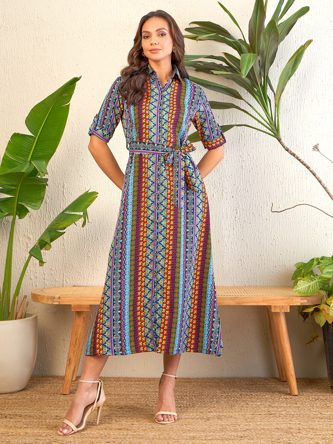 Printed Maxi Dress with Belt