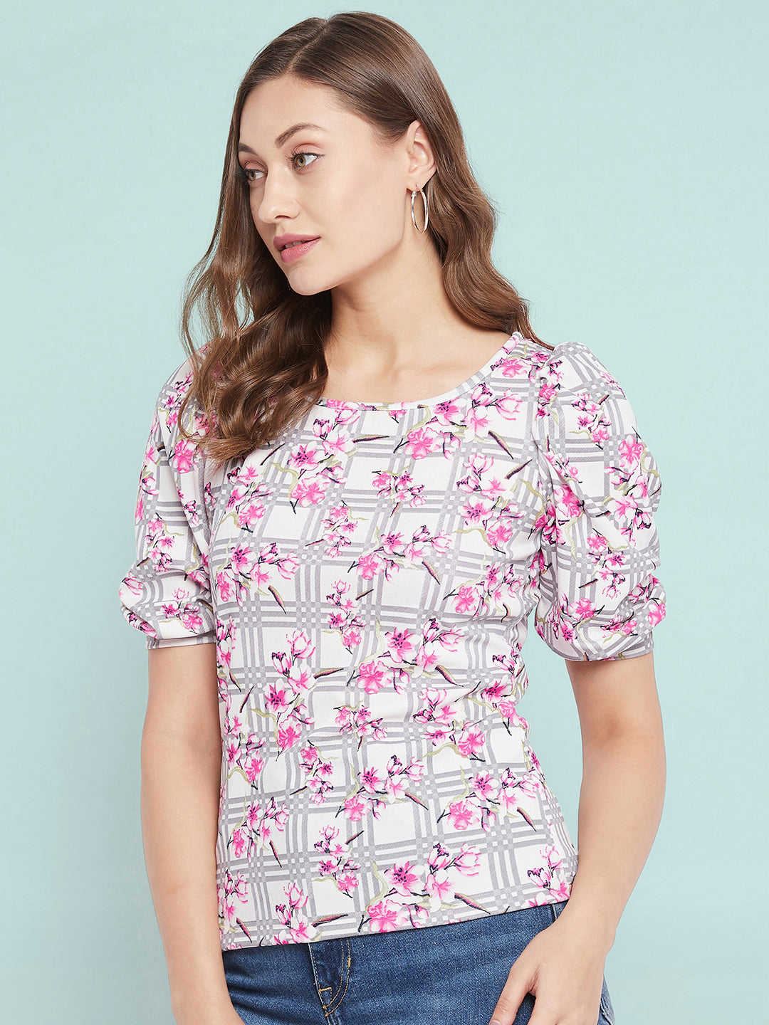 Floral Stretchable Puff Sleeve Top