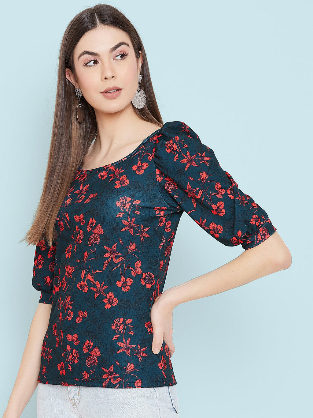 Floral Stretchable Puff Sleeve Top