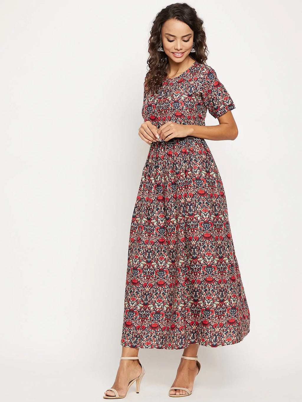 Printed Maxi Dress with Belt