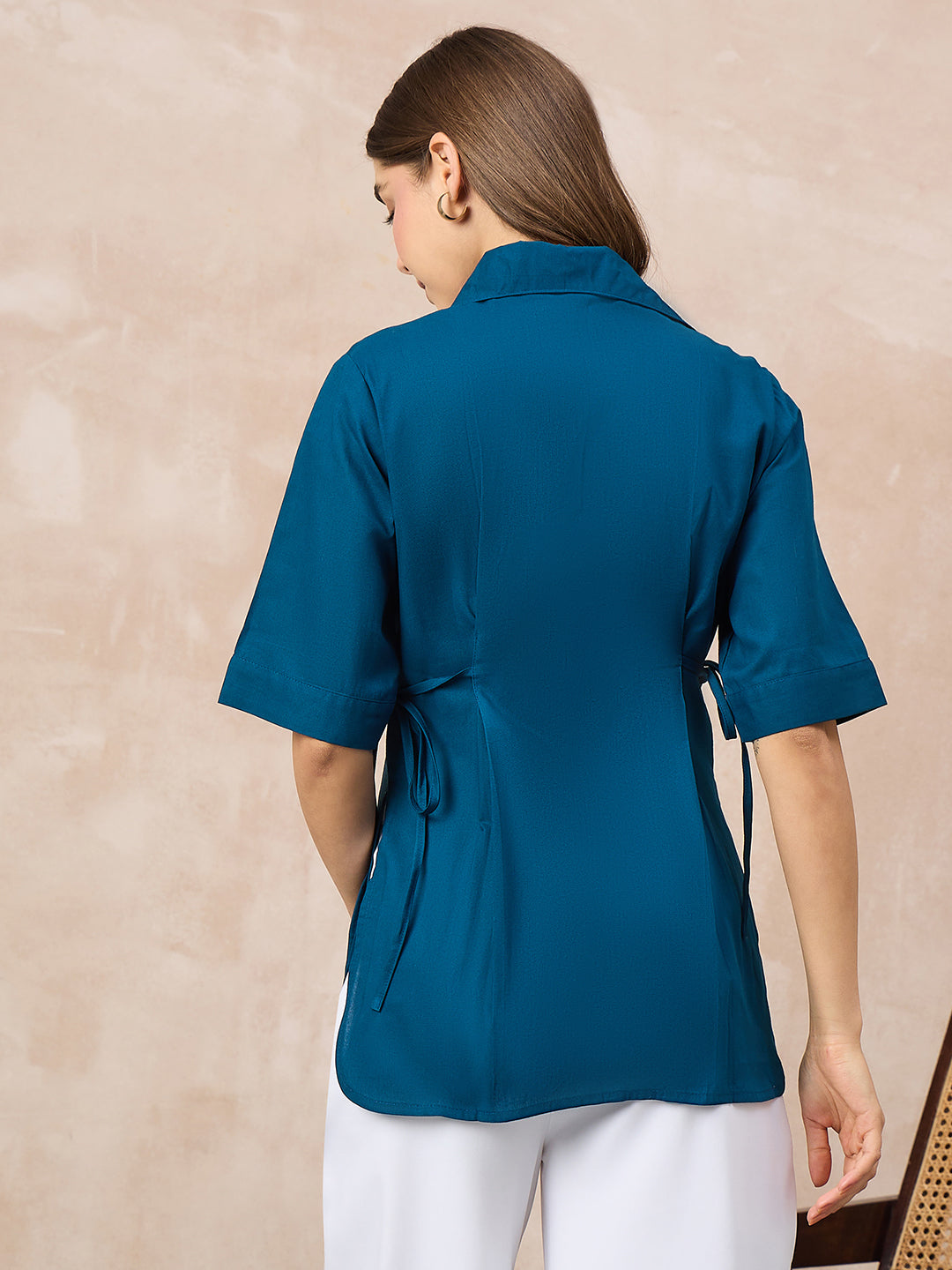 Pure Cotton Cinched Waist Collared Shirt
