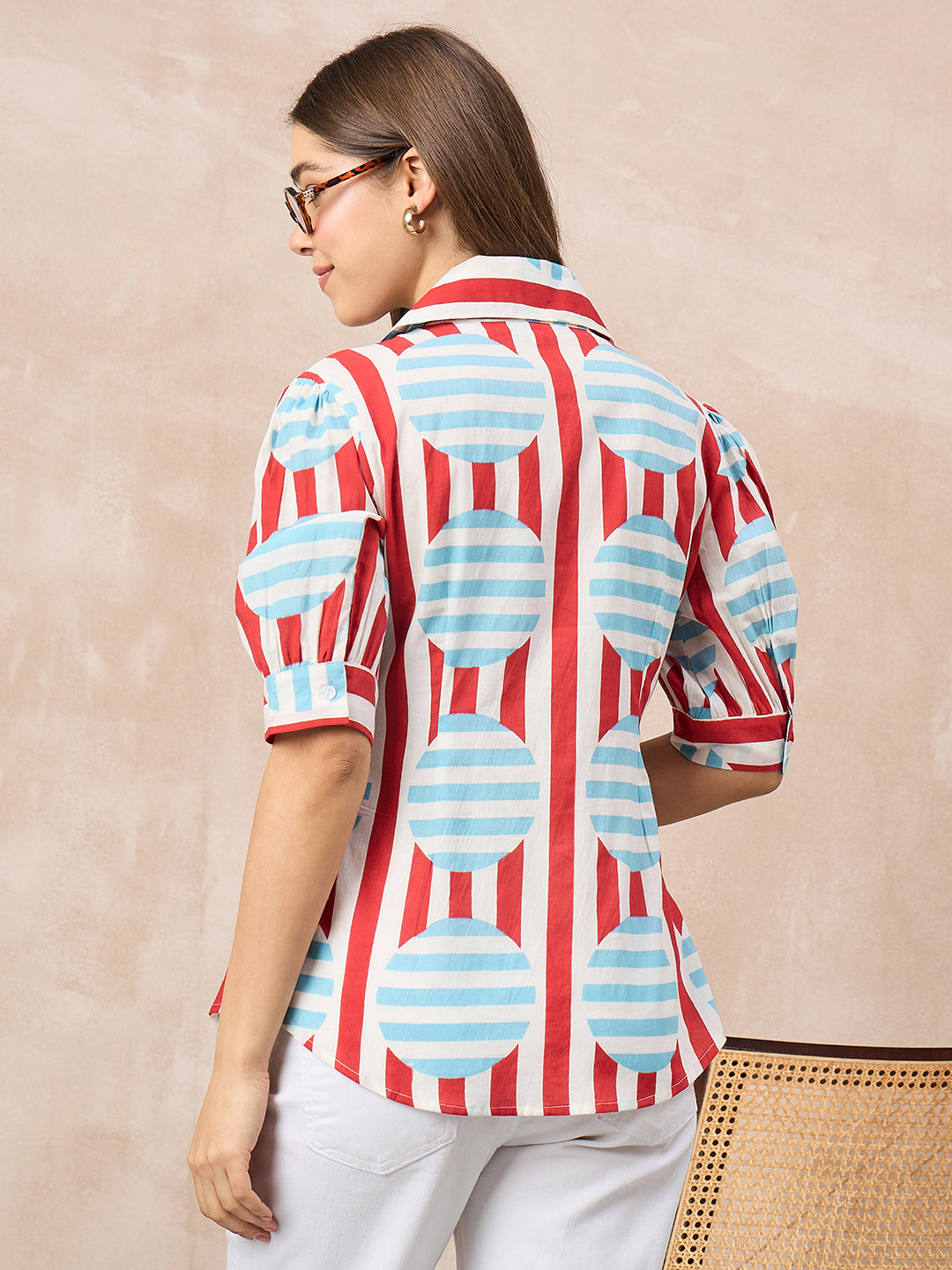 Puff Sleeve Pure Cotton Pleated Shirt