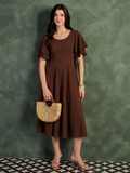 Stretchable Ruffled Sleeve Fit & Flare Dress