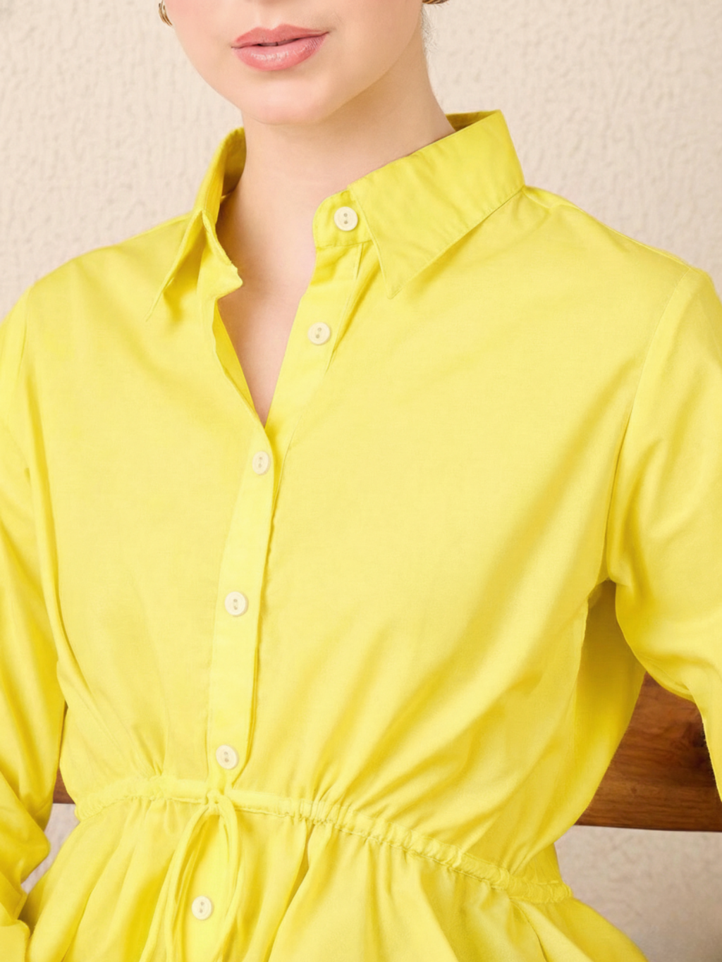 Pure Cotton Drawstring Peplum Shirt