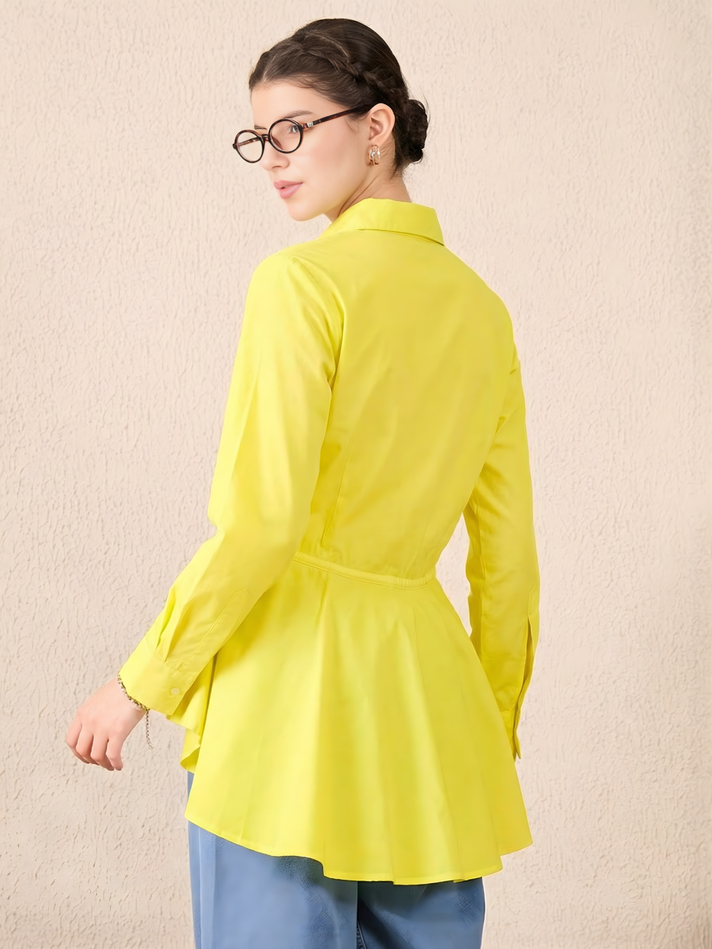 Pure Cotton Drawstring Peplum Shirt
