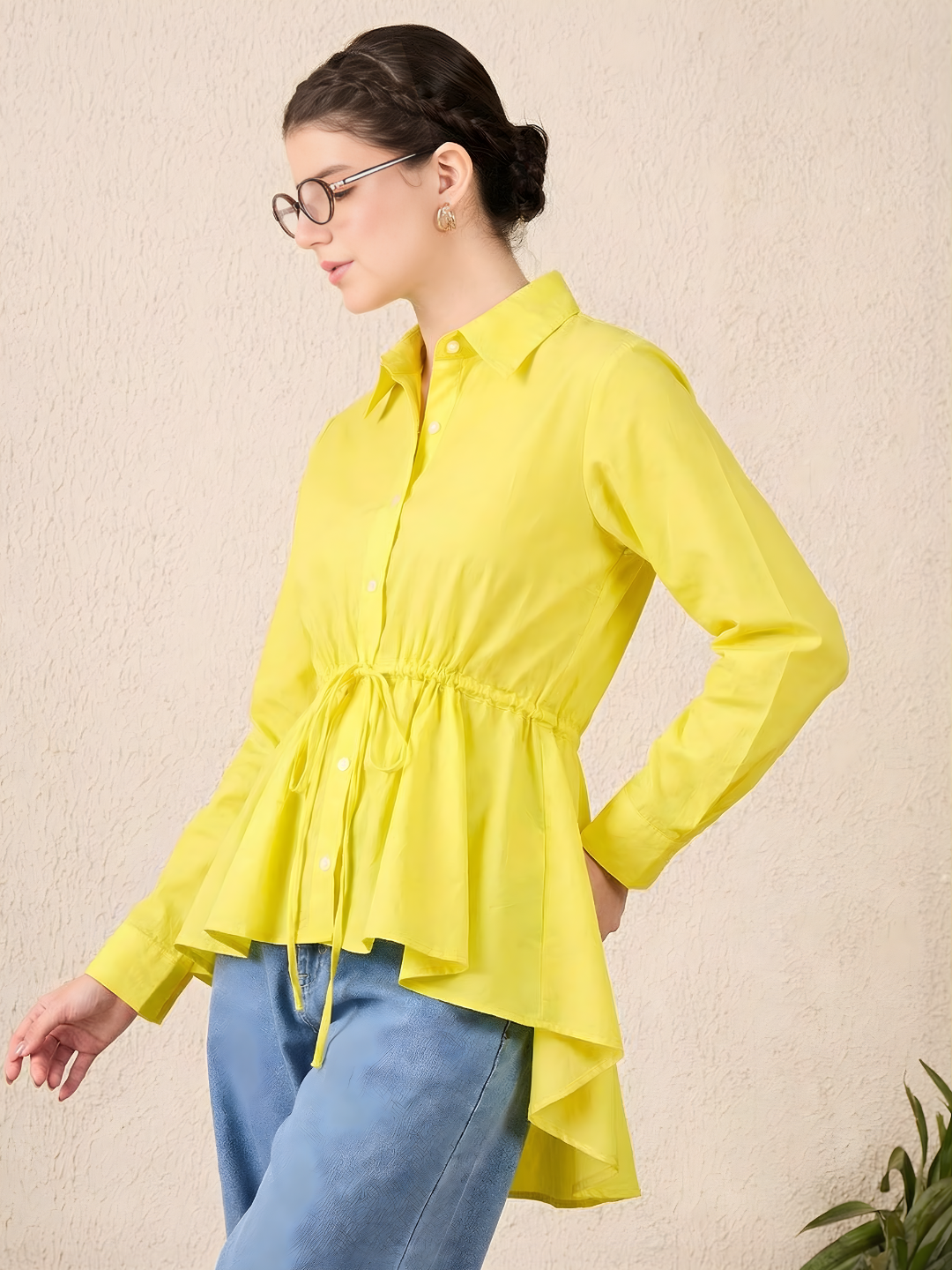 Pure Cotton Drawstring Peplum Shirt