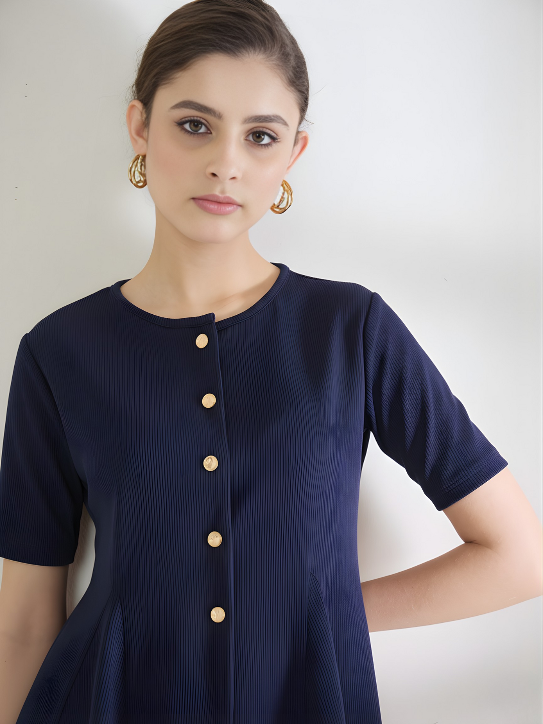 Stretchable Ribbed Flared Peplum Top