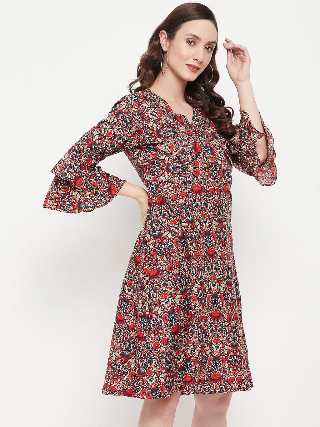 Wrap Bell Sleeves Skater Dress