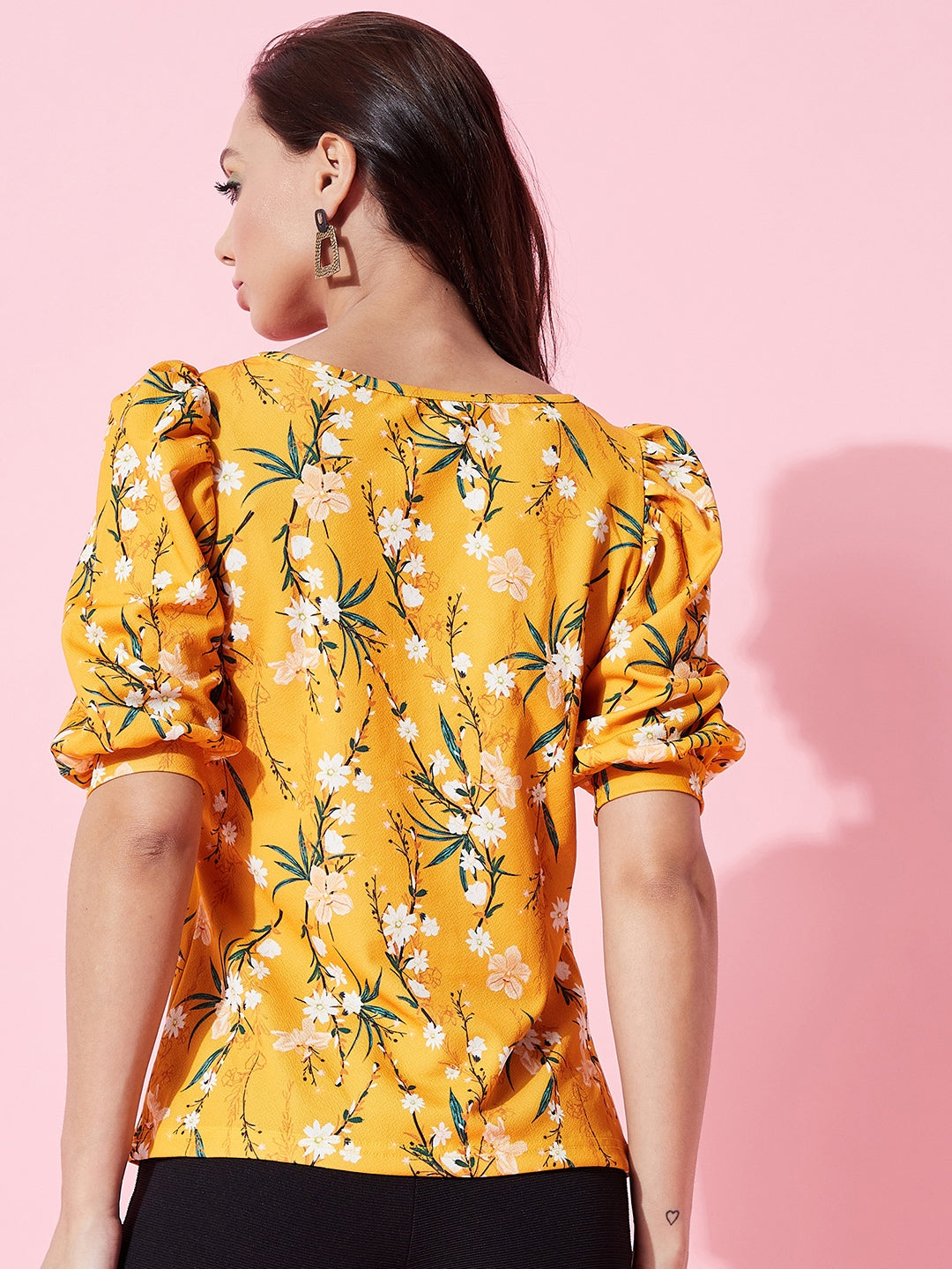 Floral Stretchable Puff Sleeve Top