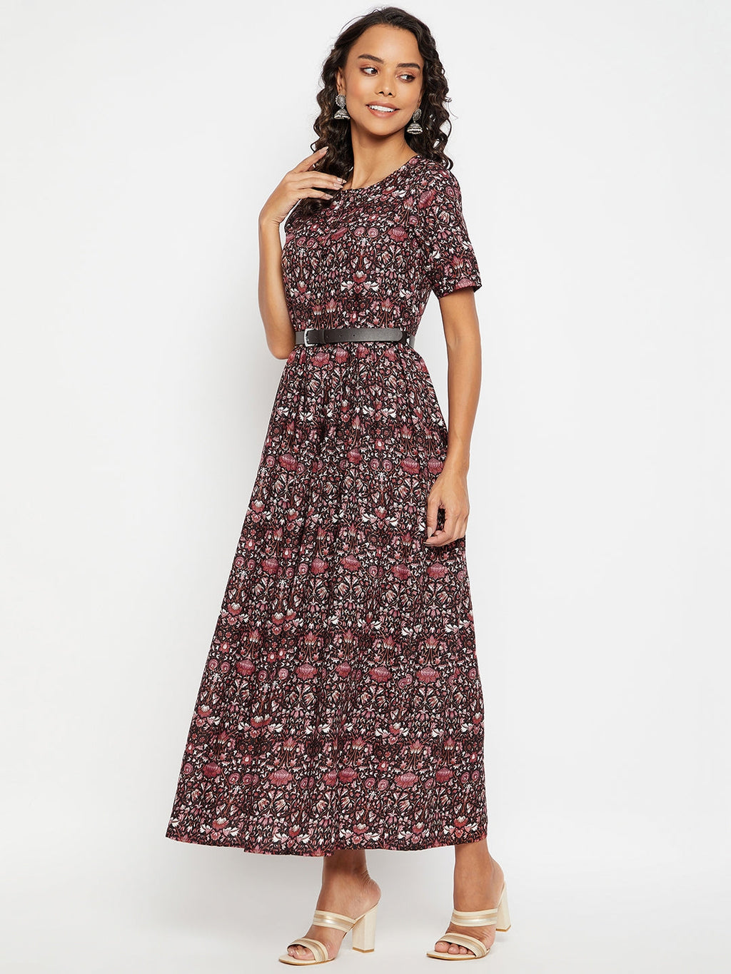 Printed Maxi Dress with Belt