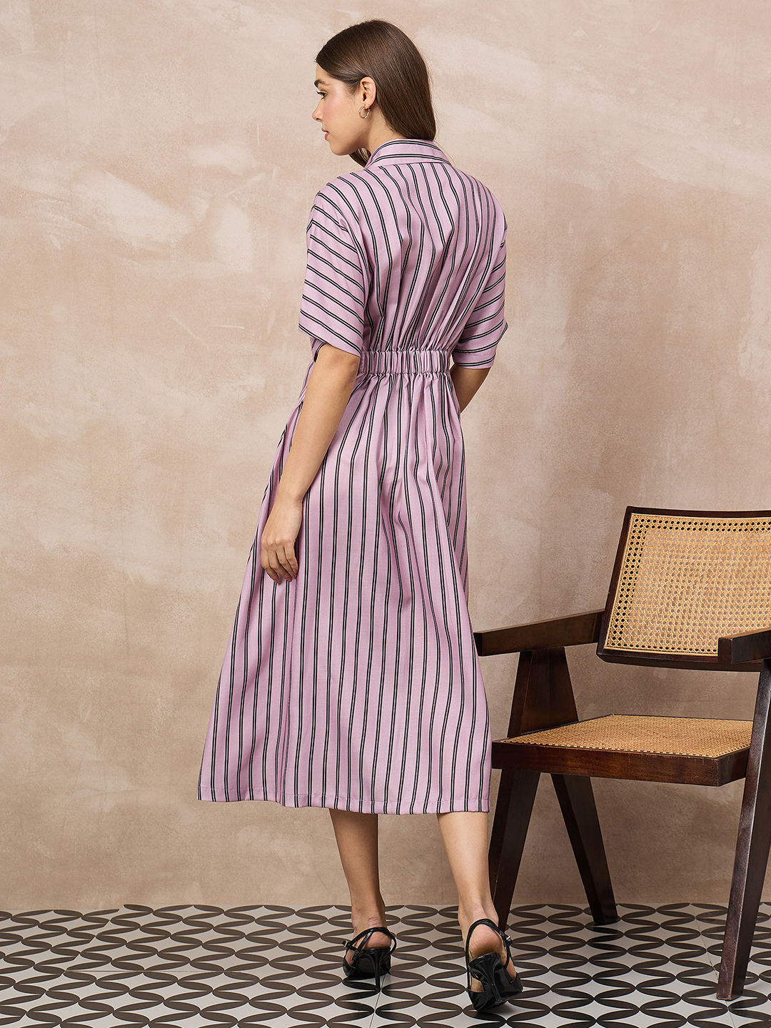 Pure Linen Pin-Tucked Midi Dress
