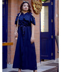 Ruffled Buttoned Cold Shoulder Maxi Dress