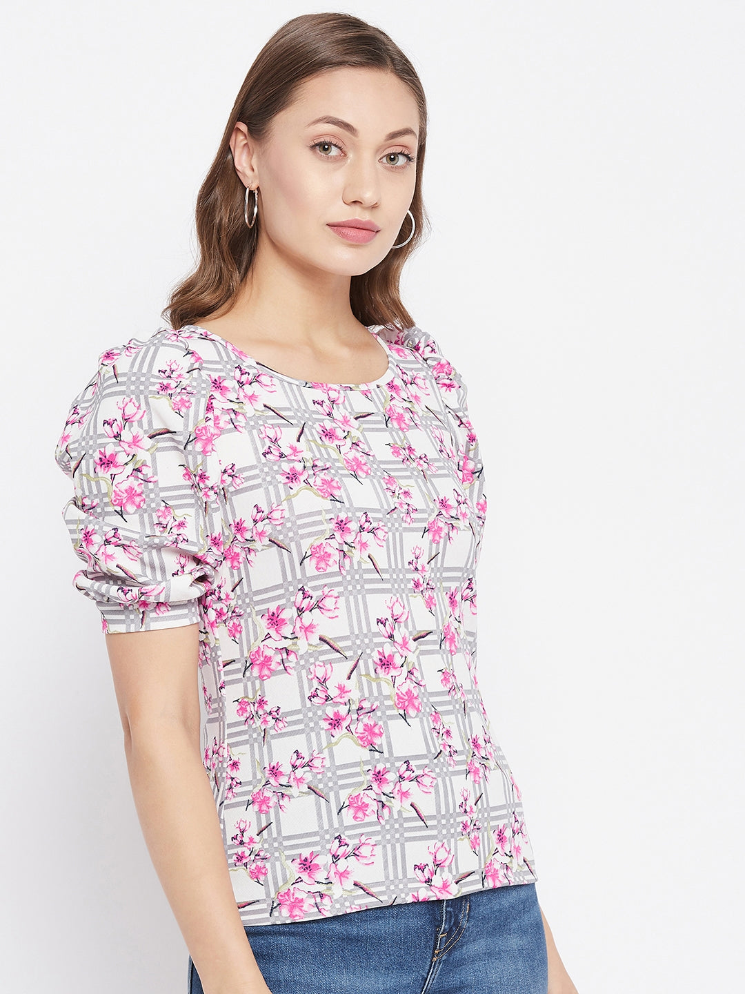 Floral Stretchable Puff Sleeve Top