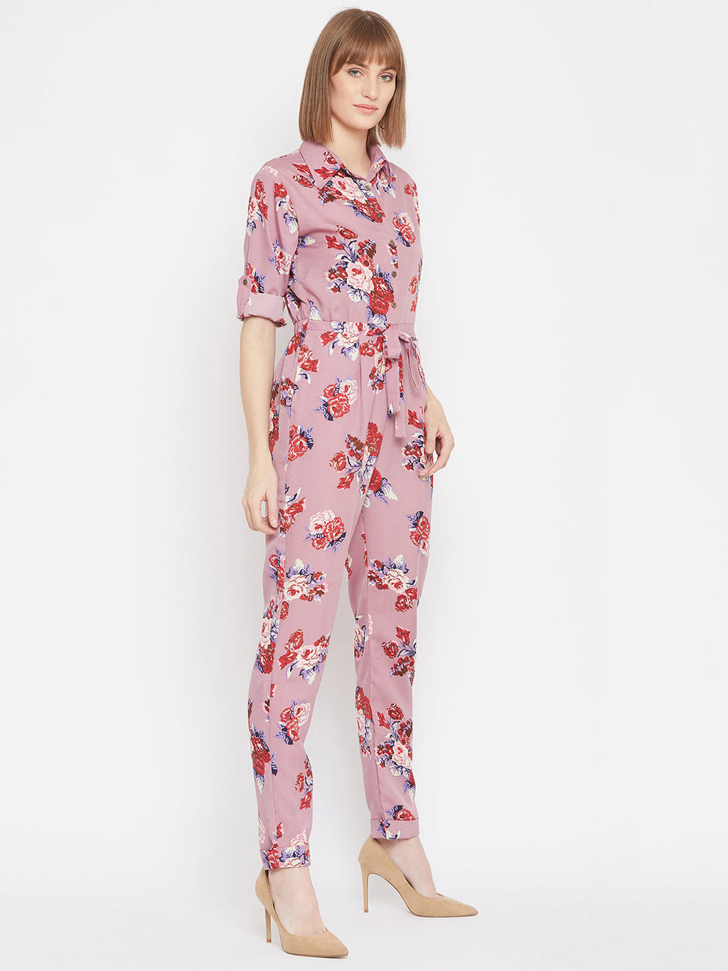 Floral Roll Up Jumpsuit