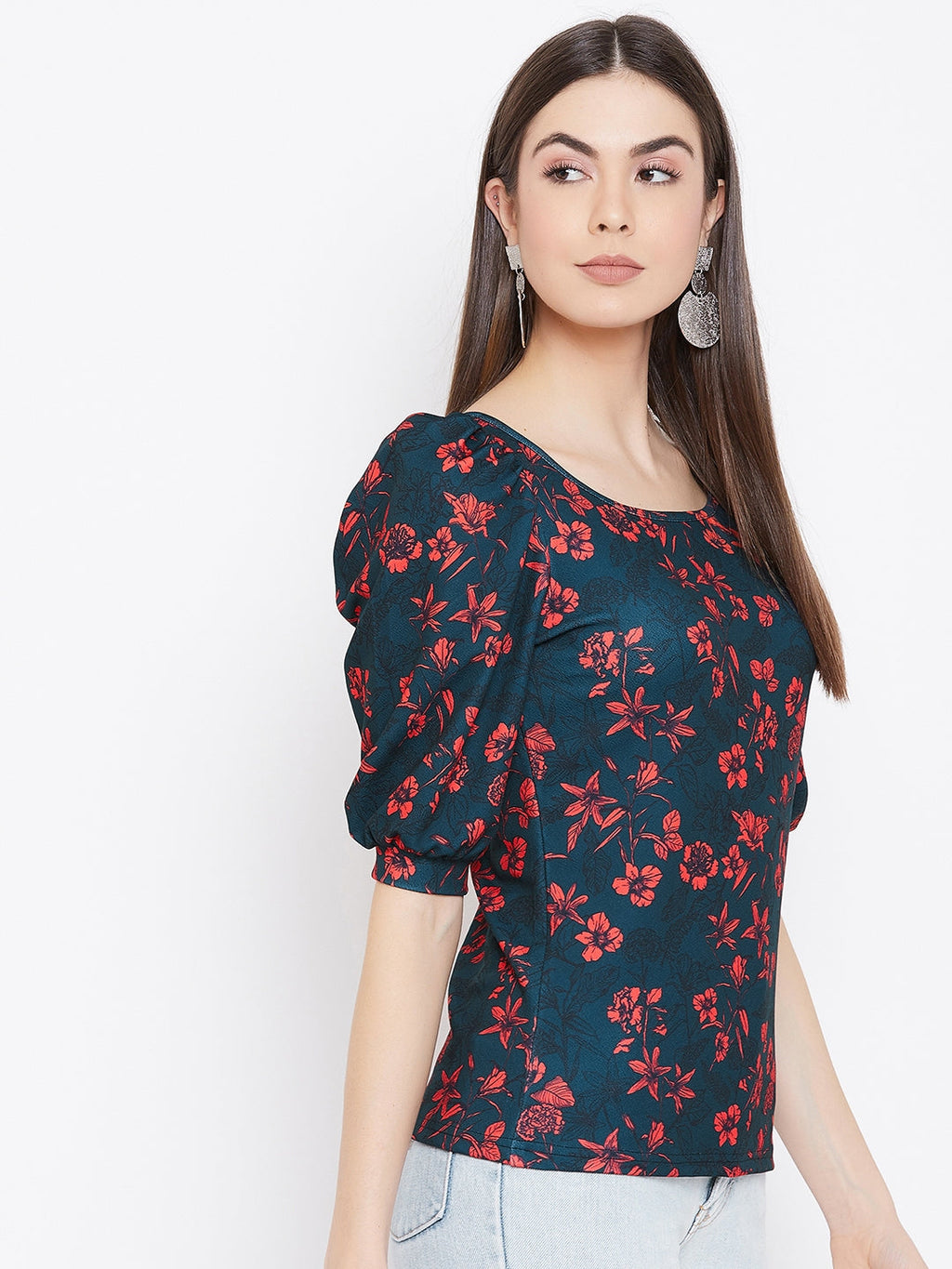 Floral Stretchable Puff Sleeve Top
