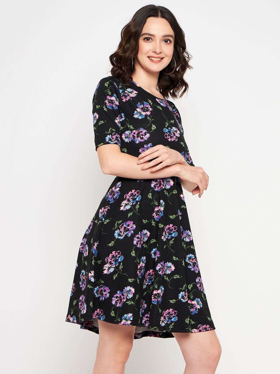 Round Neck Stretchable Skater Dress